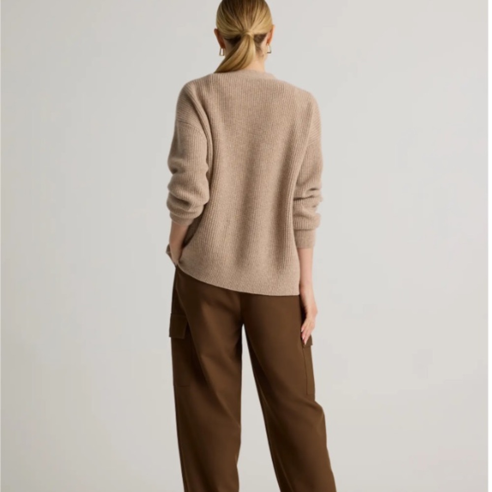QUINCE 100% Cashmere Fisherman Boxy Cropped Cardigan Sweater oatmeal Size Small - Picture 3 of 11